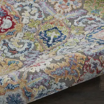6' Ivory Gray and Orange Floral Distressed Non Skid Runner Rug