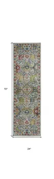 6' Ivory Gray and Orange Floral Distressed Non Skid Runner Rug