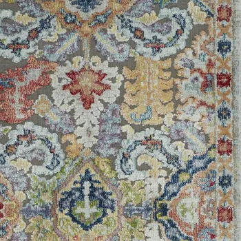 6' Ivory Gray and Orange Floral Distressed Non Skid Runner Rug