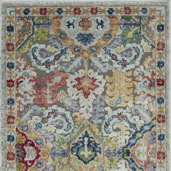 6' Ivory Gray and Orange Floral Distressed Non Skid Runner Rug