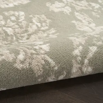8' X 10' Olive Green and Ivory Damask Distressed Non Skid Area Rug