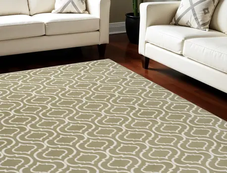 8' X 10' Olive Green and Ivory Trellis Non Skid Area Rug