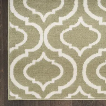 8' X 10' Olive Green and Ivory Trellis Non Skid Area Rug