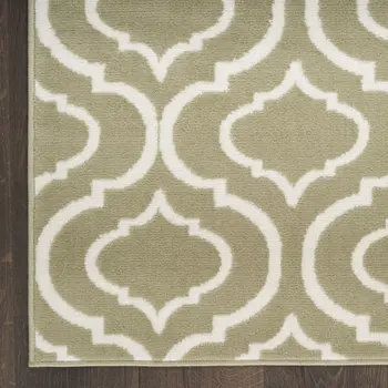 8' X 10' Olive Green and Ivory Trellis Non Skid Area Rug