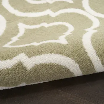 8' X 10' Olive Green and Ivory Trellis Non Skid Area Rug
