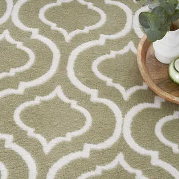 8' X 10' Olive Green and Ivory Trellis Non Skid Area Rug