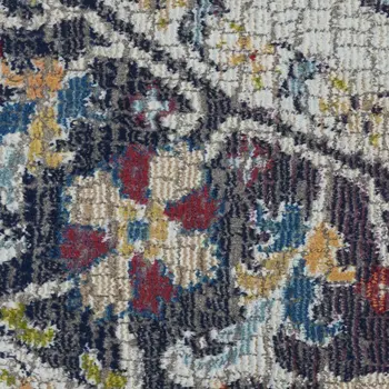 6' Teal Blue Orange and Black Floral Distressed Non Skid Round Rug