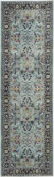 6' Teal Blue Orange and Black Floral Distressed Non Skid Runner Rug