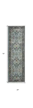 6' Teal Blue Orange and Black Floral Distressed Non Skid Runner Rug