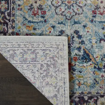 6' Teal Blue Orange and Black Floral Distressed Non Skid Runner Rug