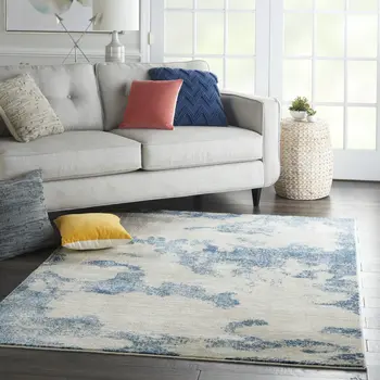 4' X 6' Light Blue and Ivory Abstract Non Skid Area Rug