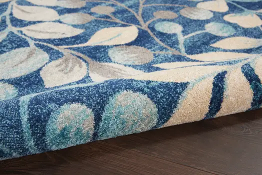 5' X 7' Navy Blue and Beige Botanical Leaves Area Rug