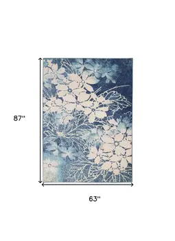 5' X 7' Navy Blue and Ivory Floral Area Rug