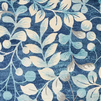 6' X 9' Navy Blue and Beige Botanical Leaves Area Rug