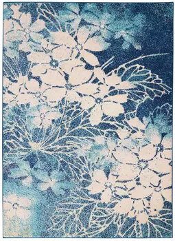 6' X 9' Navy Blue and Ivory Floral Area Rug