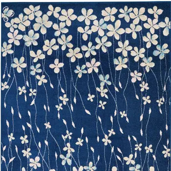 6' X 9' Navy Blue and Ivory Floral Area Rug