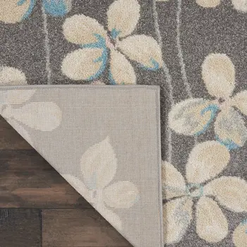 6' X 9' Navy Blue and Ivory Floral Area Rug