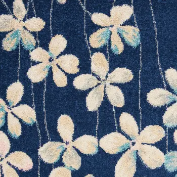 6' X 9' Navy Blue and Ivory Floral Area Rug