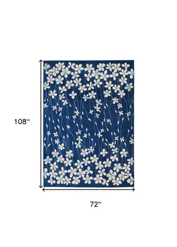 6' X 9' Navy Blue and Ivory Floral Area Rug