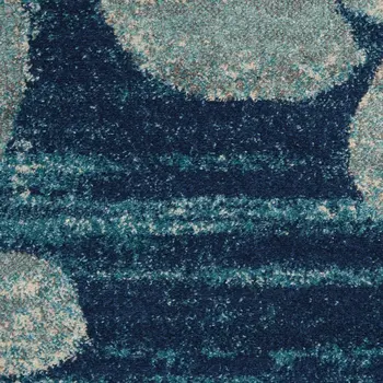 6' X 9' Navy Blue Light Blue and Gray Botanical Leaves Area Rug