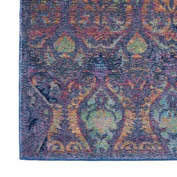 4' X 6' Navy Blue and Orange Ogee Distressed Non Skid Area Rug