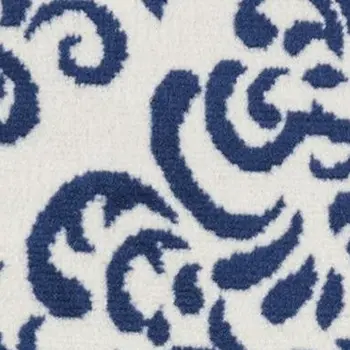 6' Navy Blue and Orange Ogee Distressed Non Skid Runner Rug