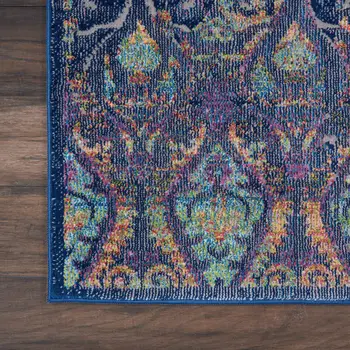 6' Navy Blue and Orange Ogee Distressed Non Skid Runner Rug