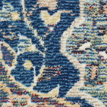 6' Ivory Navy Blue and Yellow Floral Distressed Non Skid Runner Rug