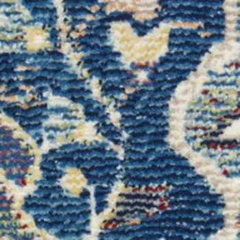 6' Ivory Navy Blue and Yellow Floral Distressed Non Skid Runner Rug