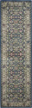 6' Navy Blue and Yellow Floral Distressed Non Skid Runner Rug