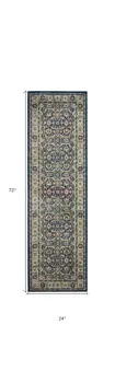 6' Navy Blue and Yellow Floral Distressed Non Skid Runner Rug