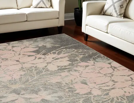 6' X 9' Gray And Pink Floral Area Rug
