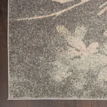6' X 9' Gray And Pink Floral Area Rug