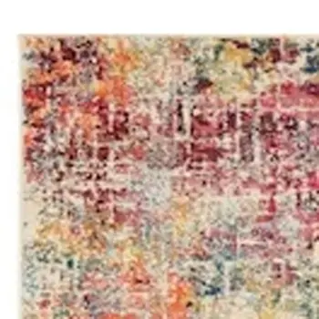 10' Ivory Orange and Pink Abstract Distressed Non Skid Runner Rug