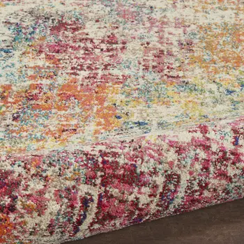 10' Ivory Orange and Pink Abstract Distressed Non Skid Runner Rug