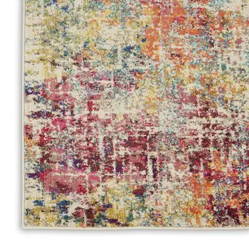 10' Ivory Orange and Pink Abstract Distressed Non Skid Runner Rug