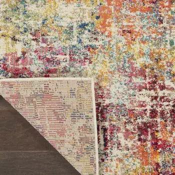 10' Ivory Orange and Pink Abstract Distressed Non Skid Runner Rug