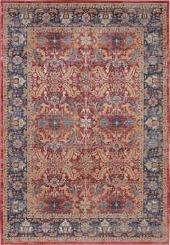 4' X 6' Blue and Red Oriental Distressed Non Skid Area Rug