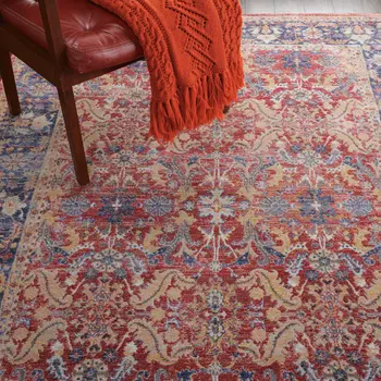 4' X 6' Blue and Red Oriental Distressed Non Skid Area Rug