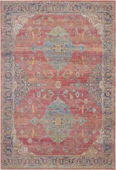 4' X 6' Blue and Red Floral Medallion Distressed Non Skid Area Rug