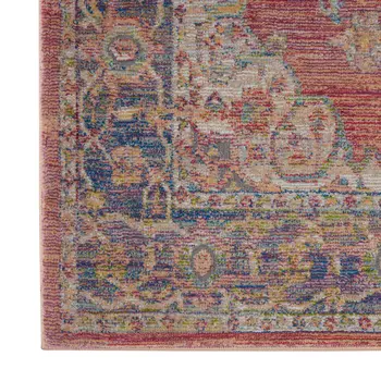 4' X 6' Blue and Red Floral Medallion Distressed Non Skid Area Rug