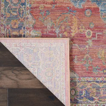 4' X 6' Blue and Red Floral Medallion Distressed Non Skid Area Rug