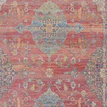 4' X 6' Blue and Red Floral Medallion Distressed Non Skid Area Rug
