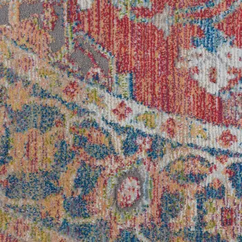 6' Blue and Red Floral Medallion Distressed Non Skid Round Rug