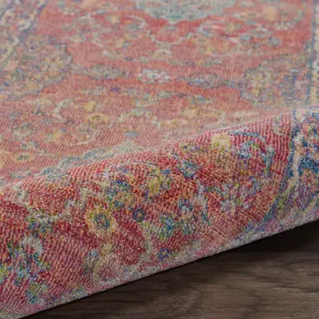 6' Blue and Red Floral Distressed Non Skid Runner Rug