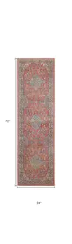 6' Blue and Red Floral Distressed Non Skid Runner Rug