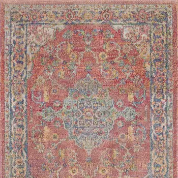 6' Blue and Red Floral Distressed Non Skid Runner Rug