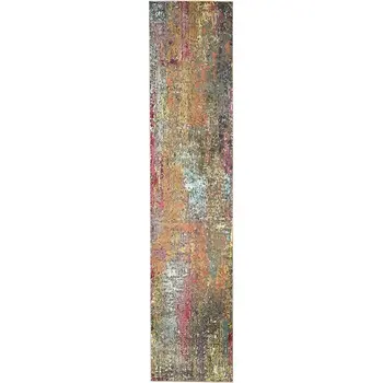 10' Blue and Orange Abstract Non Skid Runner Rug