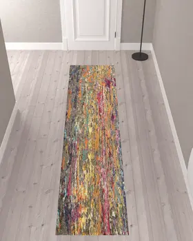 10' Blue and Orange Abstract Non Skid Runner Rug