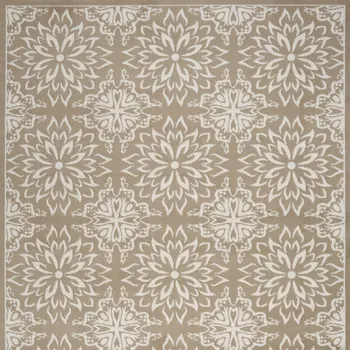 8' X 10' Taupe and Ivory Floral Non Skid Area Rug